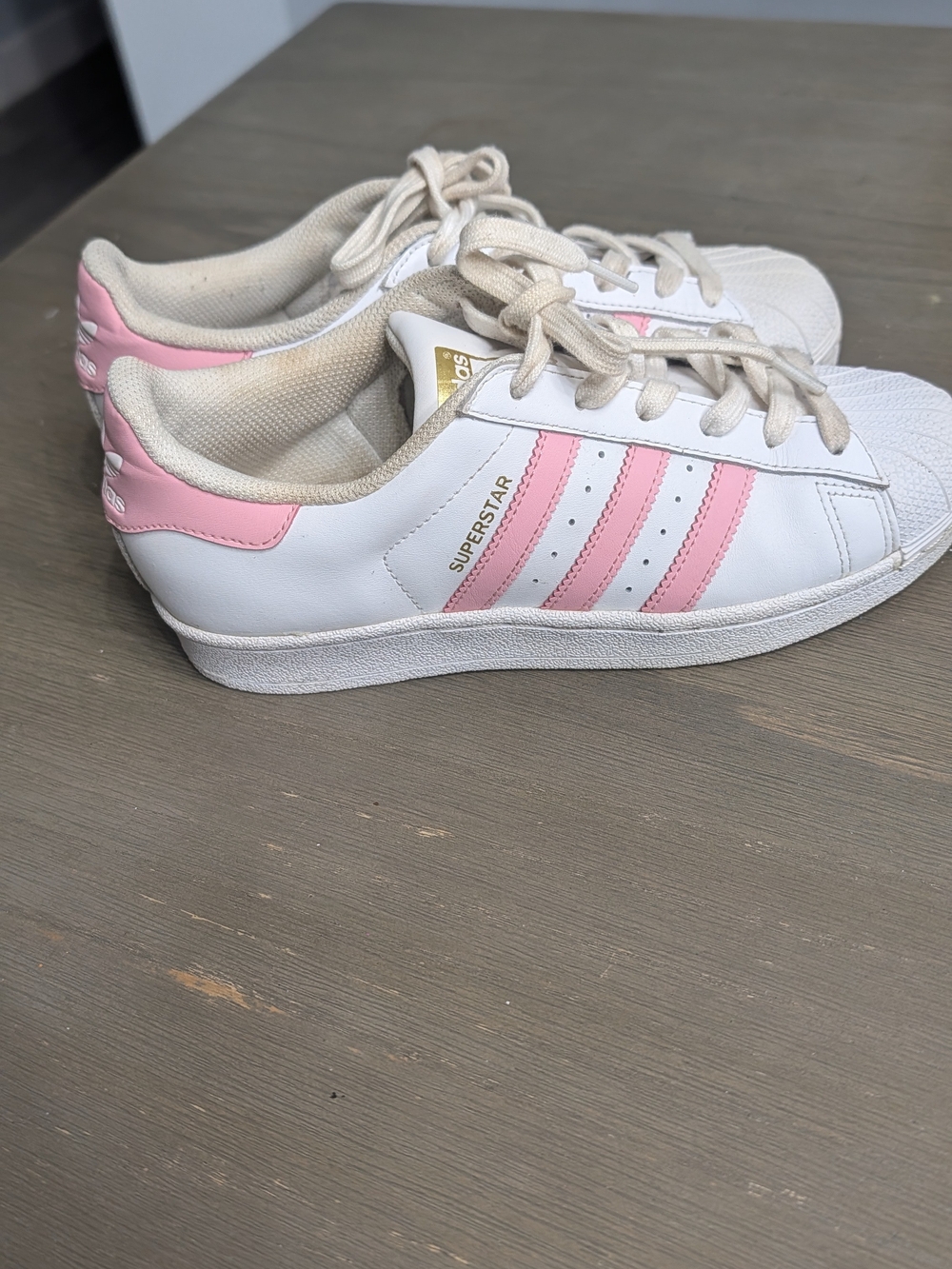 Adidas Superstar White Sneakers with Pink Stripes